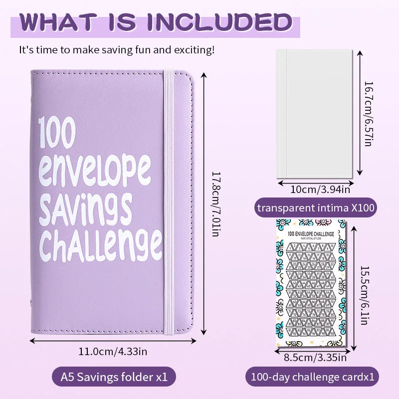 100 Envelope Challenge Binder – Fun Kids' Savings Tracker with Cash Envelopes