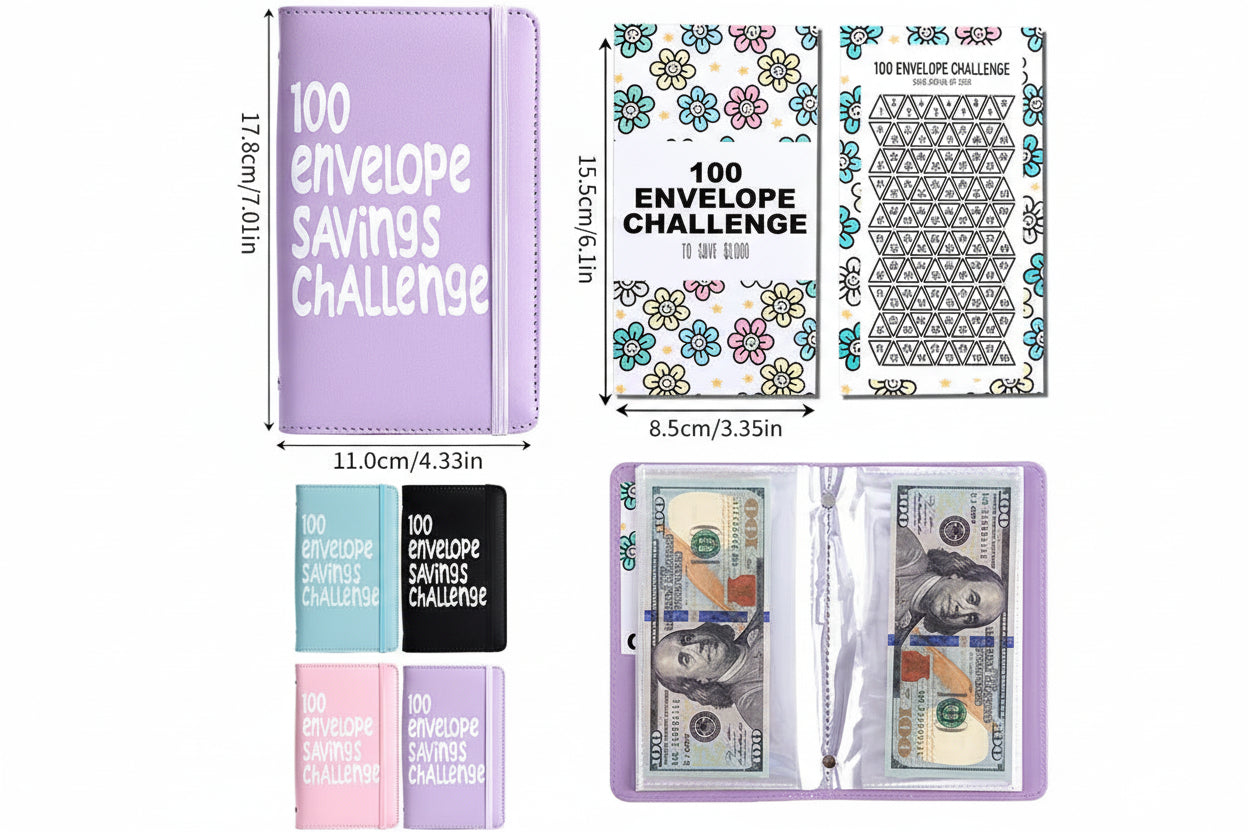 100 Envelope Challenge Binder – Fun Kids' Savings Tracker with Cash Envelopes
